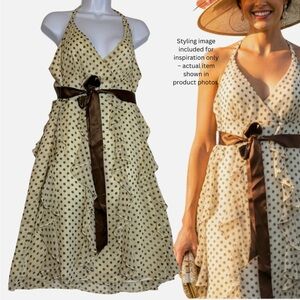Chiffon Halter Dress Polka Dot Tiered Ruffle 12 Y2K Milkmaid Romance KY Derby